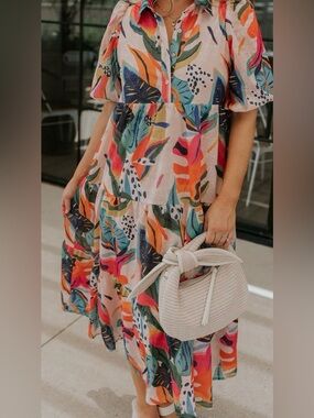 TCEC Colorful Tropical Print Tiered Maxi Dress